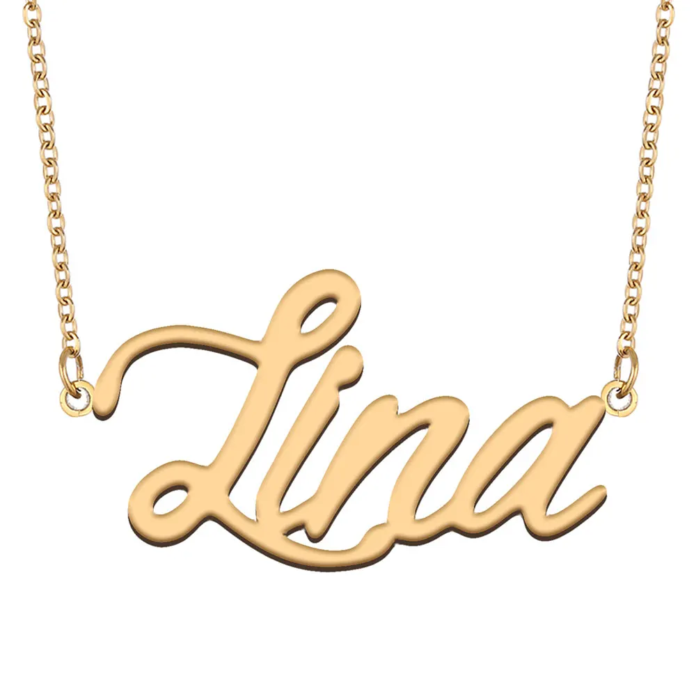 

Lina Name Necklace for Women Stainless Steel Jewelry Gold Color Nameplate Pendant Collares Para Mujer Letters Choker