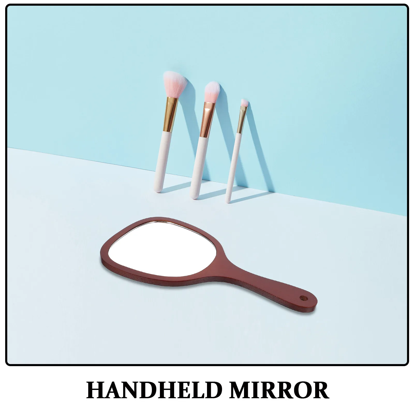Handheld Wooden Mirror Ergonomic Handle Portable Makeup Travel Beauty Mirror High Definition Reflection Salon Dressing