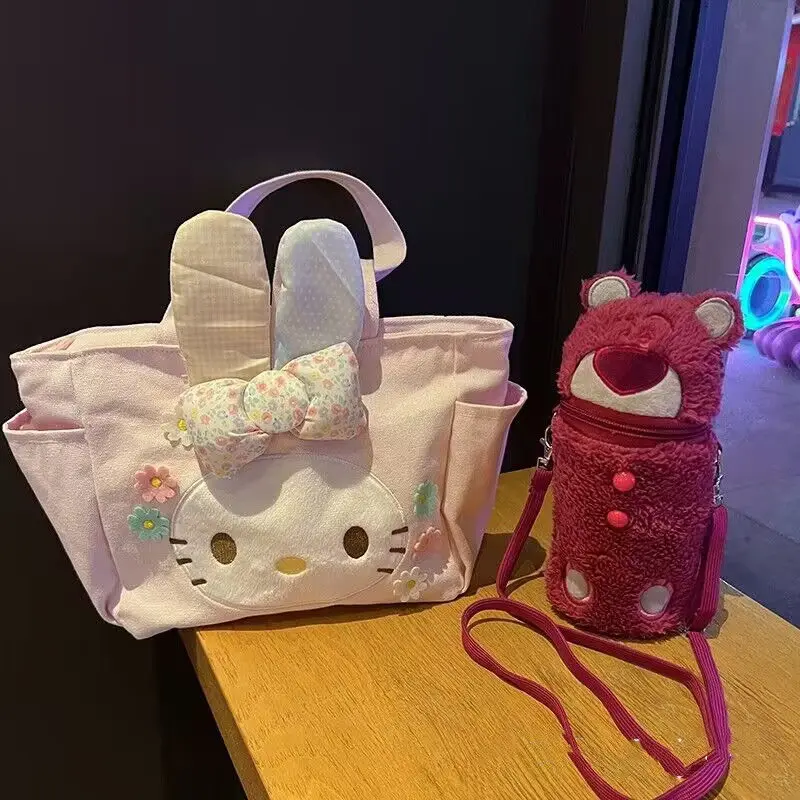 Miniso Sanrio Mymelody Cute Canvas Handbags Kawaii Printed Lunch Bags Students Rabbit Ears Y2k Bags Pink Casual Bags For Women