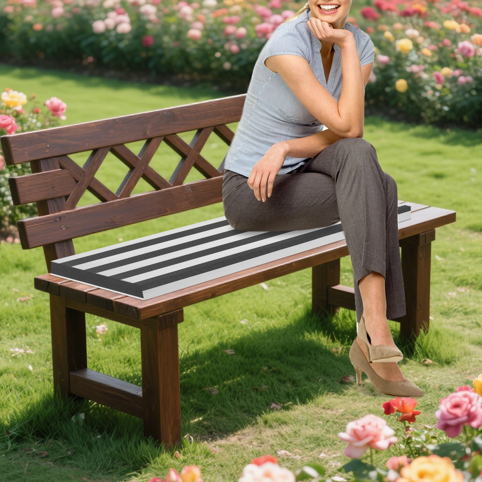 Weiß-Schwarzes Innen- und Außenbankkissen 100x40x5cm Wasserdichtes Waschbares Sitzkissen für Terrassen- und Gartenmöbel