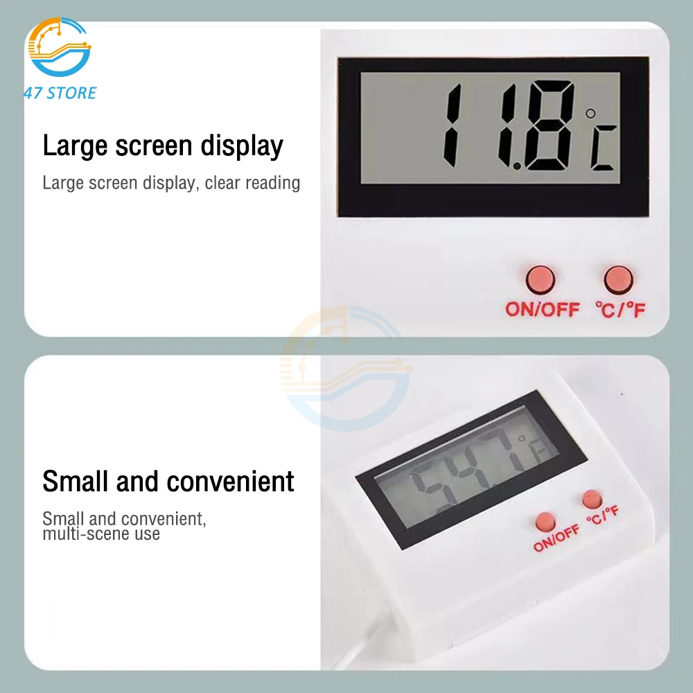 Mini LCD Digital Indoor Thermometer with Waterproof Probe Convenient Temperature Sensor for Fish Tank Fridge Aquarium Outdoor