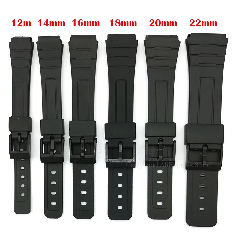 12/14/16/18/20/22mm Silicone Watch Strap for Casio W800H SGW400 F91W F84 F105/108 Band Black PU Resin Traditional Watch Bracelet view 5