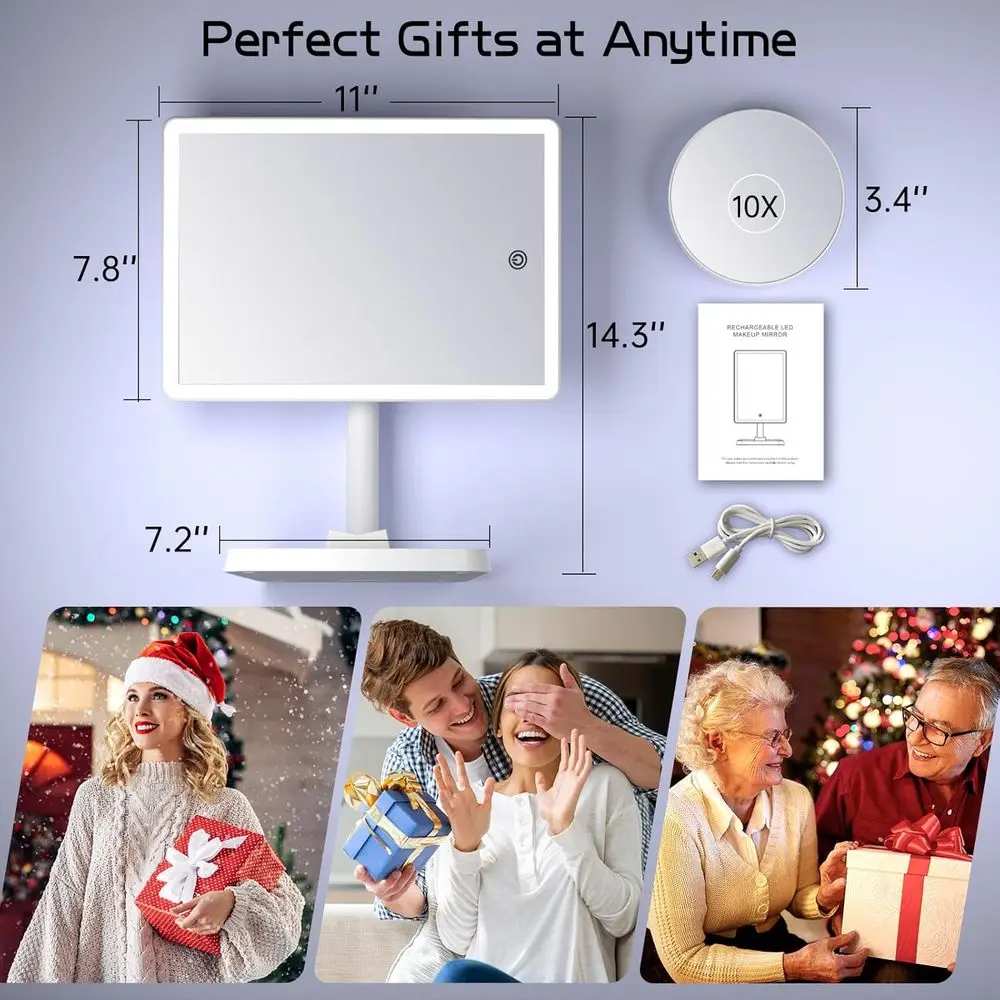 مرآة زينة مضيئة مع 96 مصباح LED، تكبير 10x، إضاءة 3 ألوان، وحامل هاتف #6