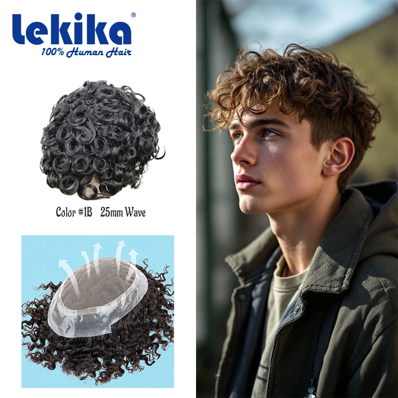 

Toupee Australia 25mm Curly Wigs For Men Breathable Male Hair Prosthesis User-friendly 100% Human Hair Wigs 6'' Hair System