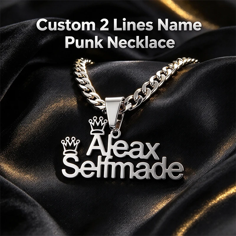 2 Lines Crown Names Personalized Pendant Necklace Man Woman Custom Letters Name Tag Hip Hop Punk Necklace Stainless Steel Gift