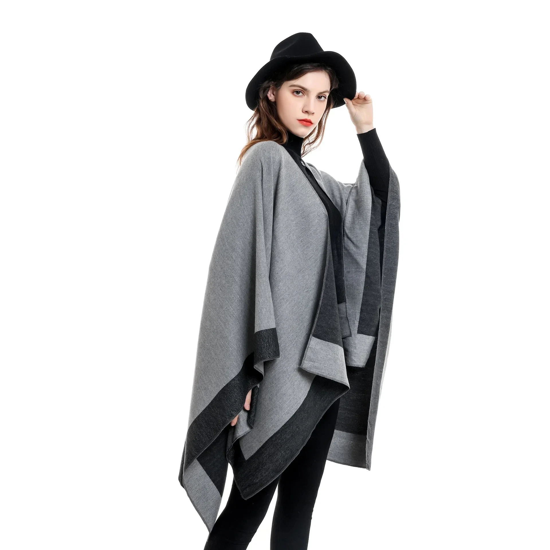 2024 Spring Autumn Solid Color European American Travel Shopping New Women's Warm Big Shawl Sunscreen  Cloak Scarf