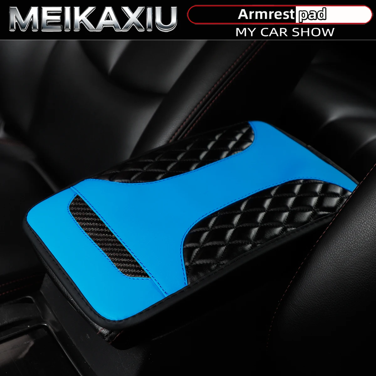 Neue Armlehnenabdeckung aus PU-Leder mit Kristall-Carbonfaser-Optik, 12,6 x 7,5 Zoll, Automobil-Dekorationsartikel, geeignet für alle Jahreszeiten