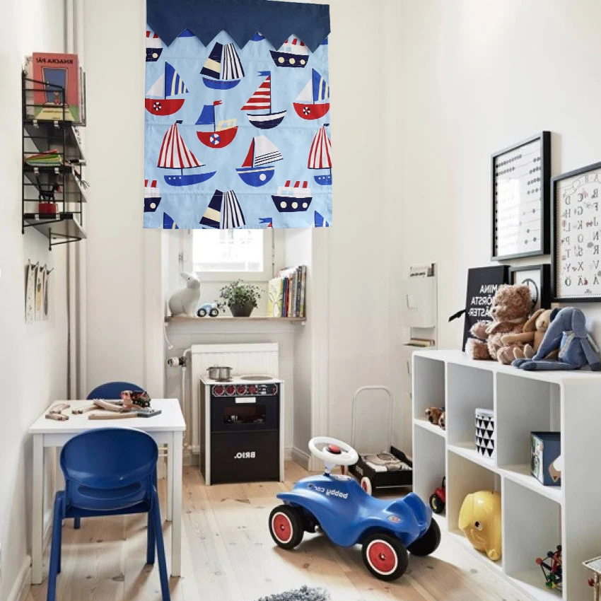 New Arrival Cartoon Boat Printed Blackout Roman Blinds Customized Window Shades For Living Room Easy To Install