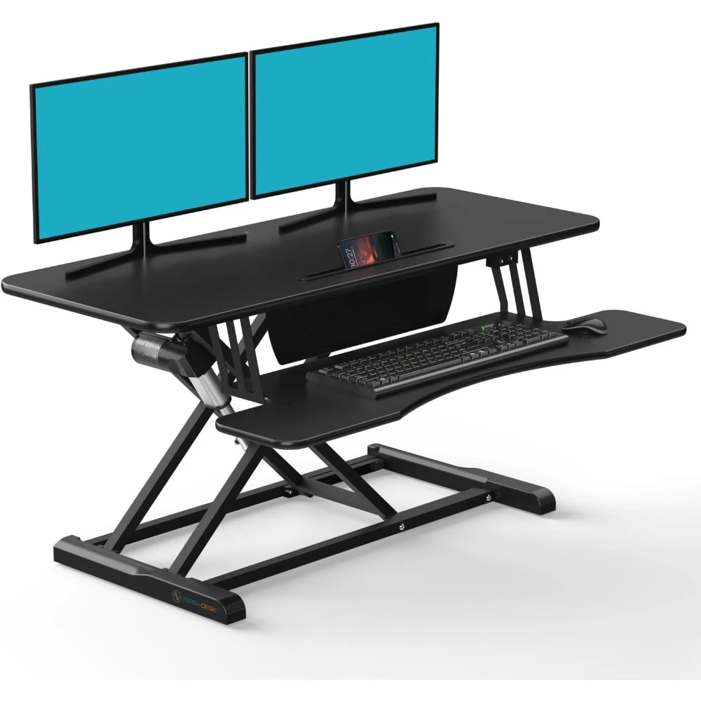 Electric Standing Desk Converter for Dual Monitor,Laptop Workstation with Wide Keyboard Tray,Height Adjustable Sit to Stand Desk