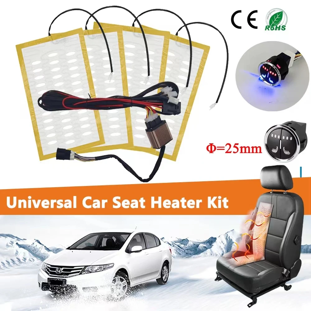 New Universal Built-in Car Seat Heater Fit 2 Seats DC12V Alloy Wire Heating Pads 3-Levels Control Switch System For Car Seats