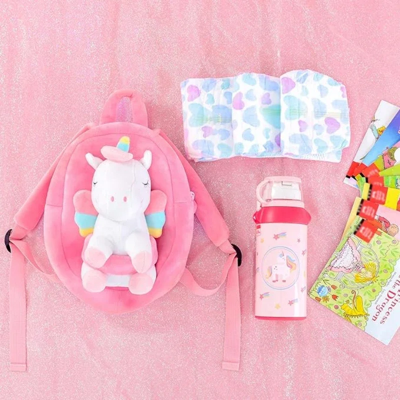 Unicorn Plush Backpack for Girls Kids Backpack Unicorn Stuffed Animal Plush Toy Gifts for Toddlers Baby Napkins Snack Books Bag