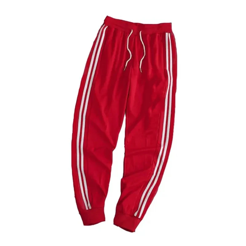 New Casual Men's Drawstring Elastic Waist Two stripes Pocket Pants Sports Pants Sweatpants