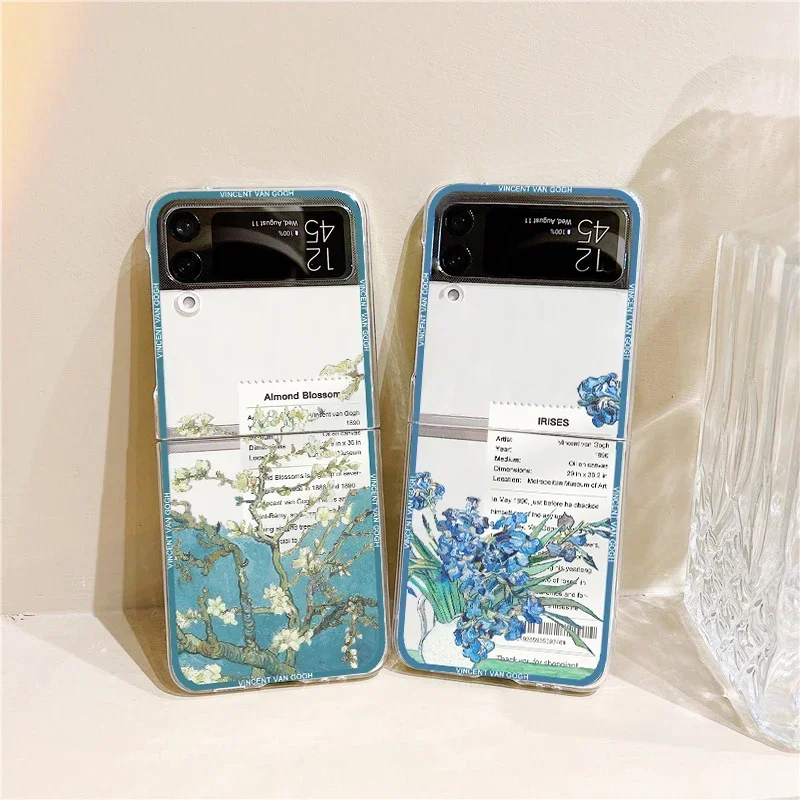 

Retro Art Van Gogh Oil Painting Phone Case For Samsung Galaxy Z Flip 6 5 4 3 For Samsung Flip6 Hard Crystal Shell Cover Fundas