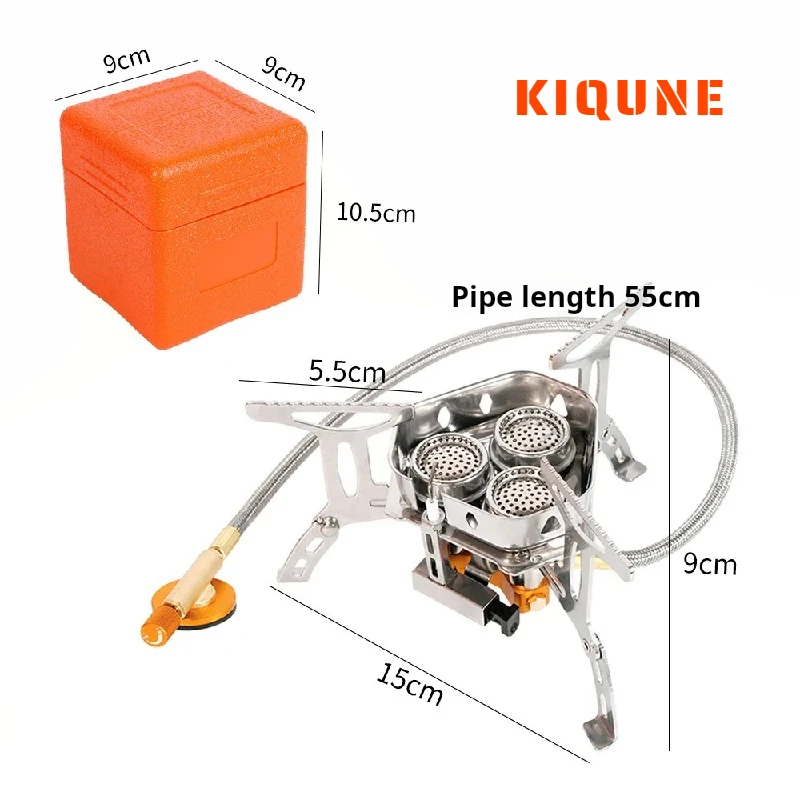 KIQUNE 3 Heads Gas Stove Tourist Camping Burners Folding Backpacking Furnace 5800W Outdoor Hiking Picnic BBQ Cooking Equipment