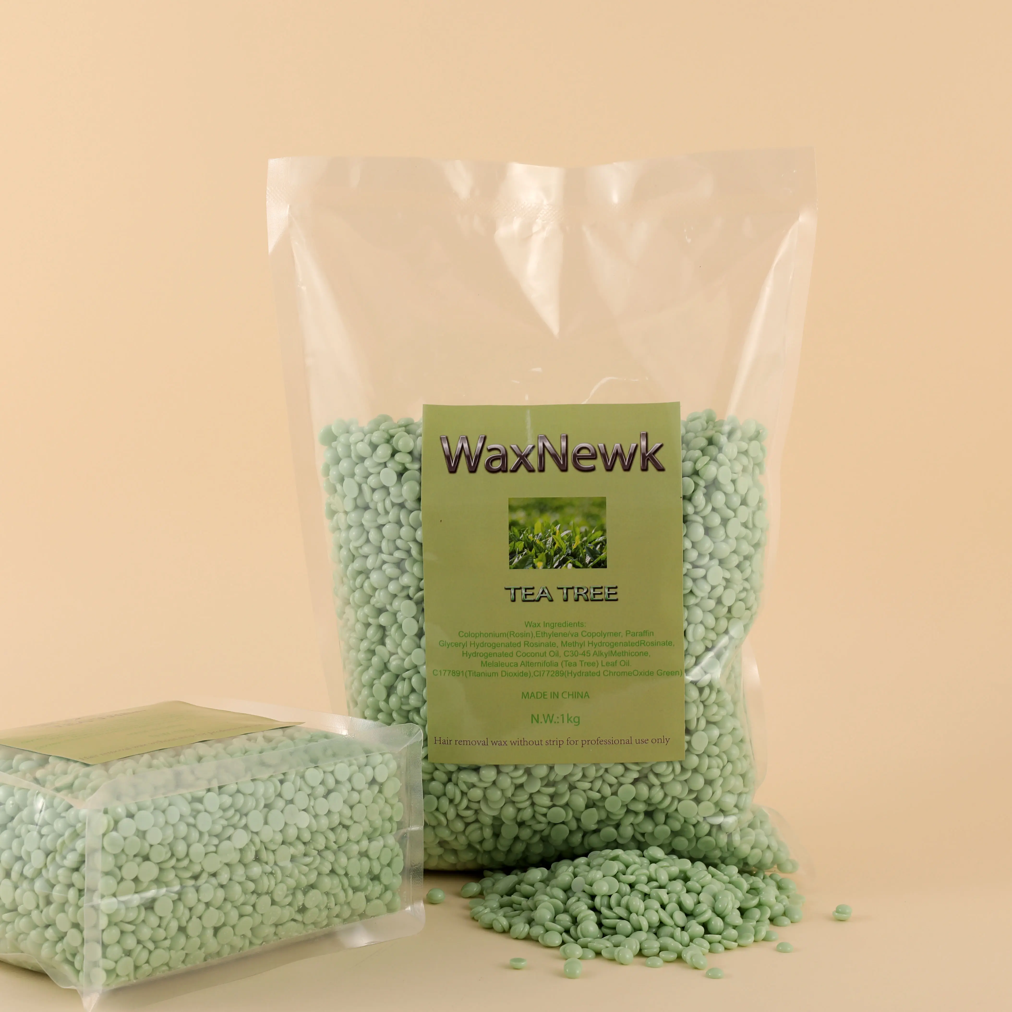 WaxNewK-Film Dépilatoire Brésilien Indolore, Arbre à Thé, 1kg, Sèche Rapidement, Corps Complet, Peau Dure, Haricots d'Avertissement, Épilation