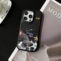 Personalised inevitable Initial kafr letters name Leather Case for iphone 11 12 14 13 15 Pro Max mini 16 Plus Luxury Hard Covers