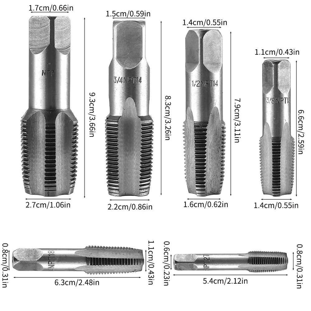 6-teiliges NPT-Rohrgewindebohrer-Set, präzises Gewinde-Sanitärgewindebohrer-Set aus Kohlenstoffstahl für saubere, genaue Gewinde