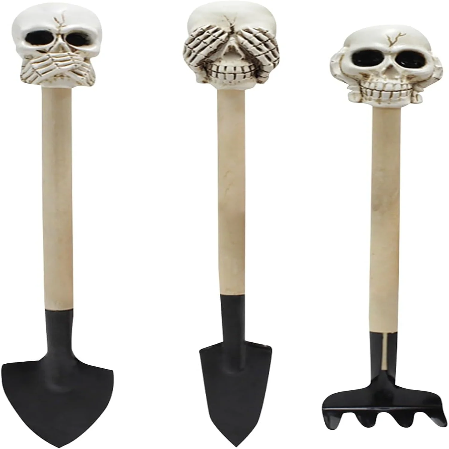 Piece Gardening Tool Set with Decorative Skull, Gardening Wide Shovel, Narrow Shovel, Rake for Seedlings, Plants, Greenhouse and