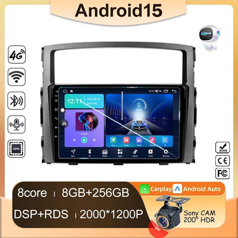 Android 15 Car Radio For Mitsubishi Pajero 4 V80 V90 2006 - 2014 Carplay Auto Multimedia Video Player Stereo 2Din dvd Head Unit
