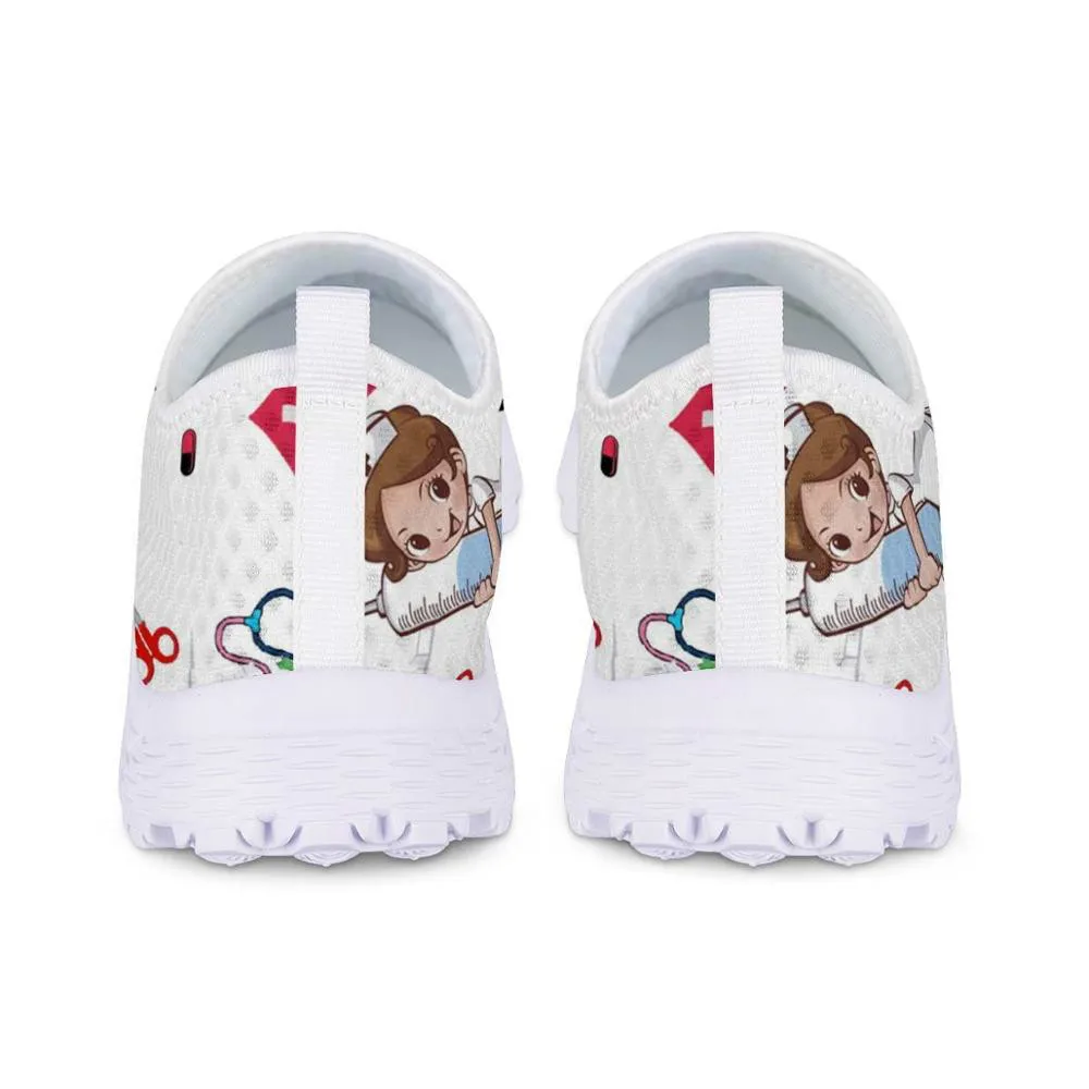 Women Sweet Cute Cartoon Nursing Doctor Printed Flats Shoes Casual Summer Slip on Sneakers Lightweight Nurse Ladies Shoe Loafers