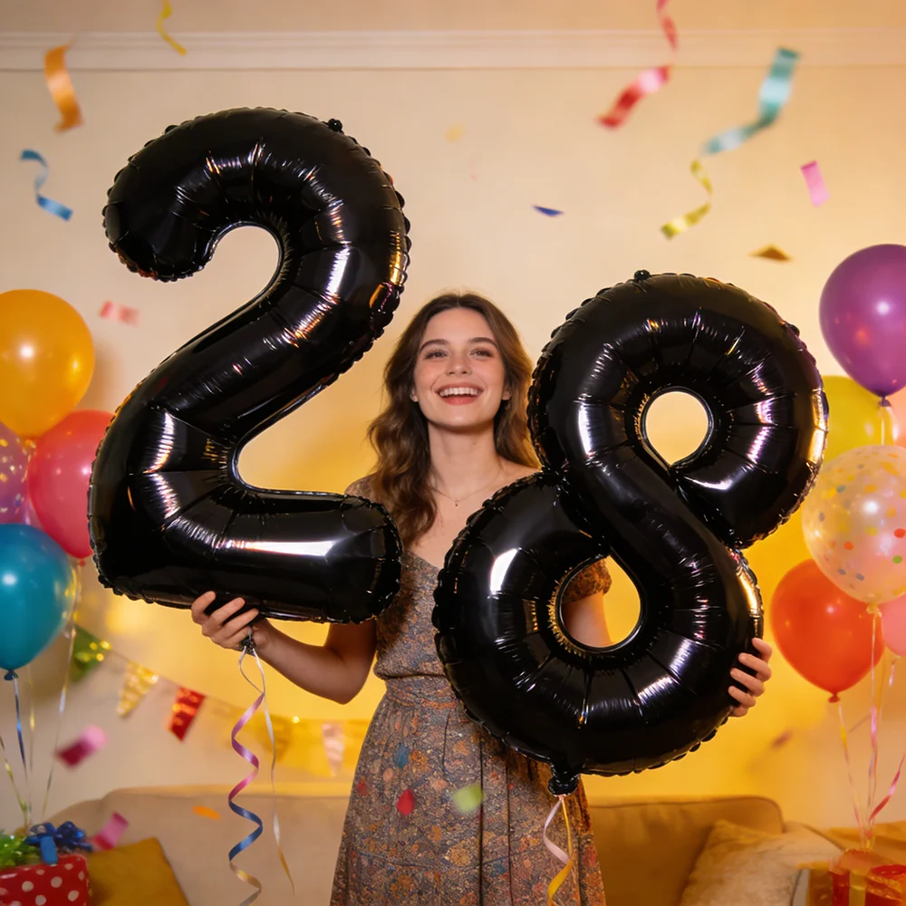 2 Stück 40 Zoll Große Schwarze Zahlen-Folienballons Geburtstagsparty-Dekorationen für Erwachsene und Kinder 10 11 12 18 20 25 30 45 50 60 Jahre Alt Zubehör – Detail 5