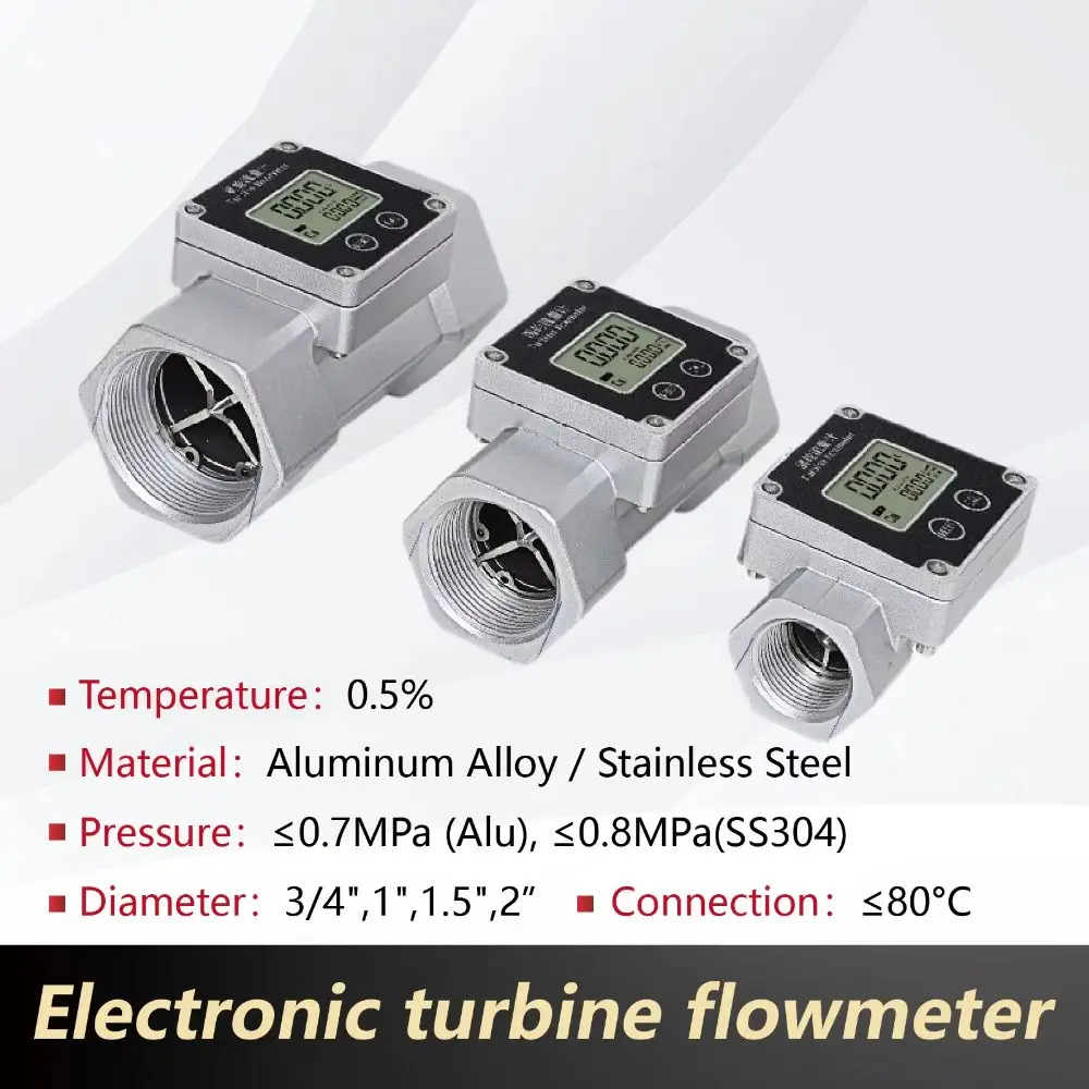 Aluminum Alloy Turbine Flow Meter High Precision Digital Indicator Digital Flow Meter Anti-Interference Function Portable