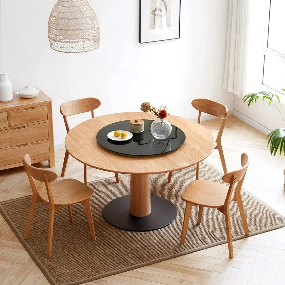 Modern Dining Chairs Set of 4, Solid Oak Wood Dining Chair with Comfortable Backrest, Sturdy Wooden Chairs for Kitchen