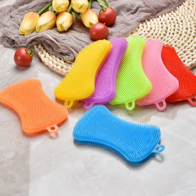 Silicone Dish Washing Brush Pot Pan Sponge Scrubber Silicone Scouring Pad Fruit Pot Pan Wash Brushes Kitchen Cleaning Tools