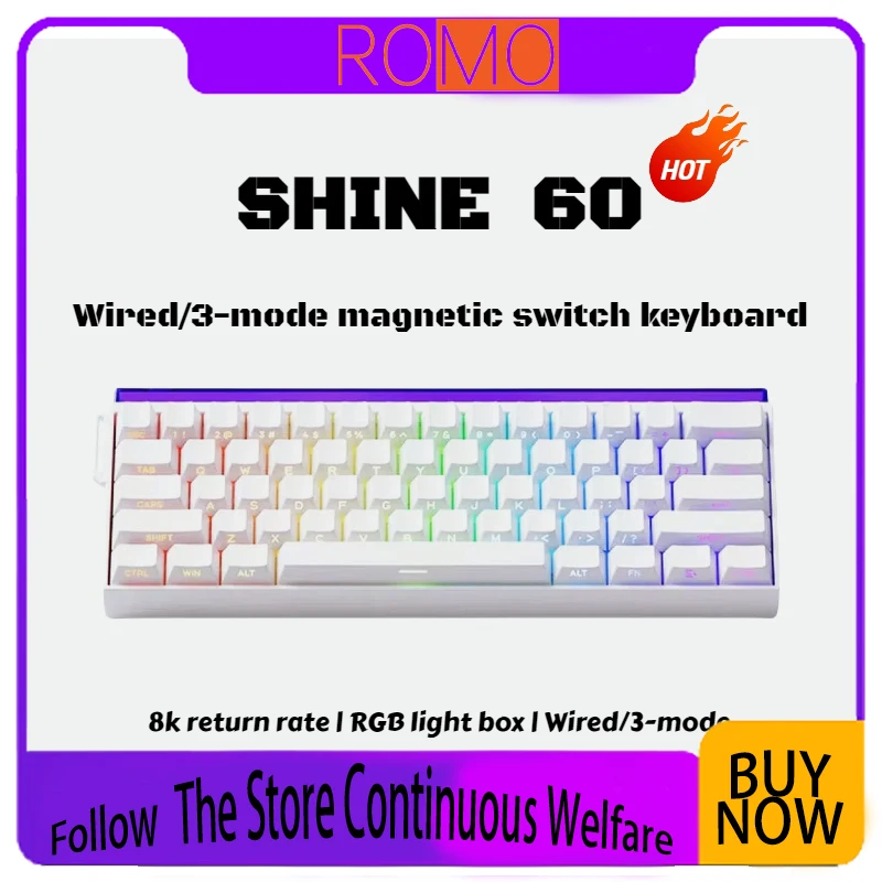 

Veekos Shine60 HE Клавиатура с магнитным переключателем 60% Быстрый триггер Пользовательская игровая клавиатура для киберспорта Snap Key RT 0,01 мм для подарков геймеров