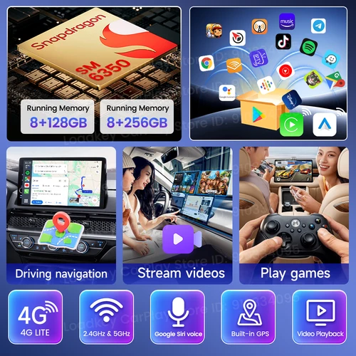 Imagen 2 del producto CarlinKit 3 en 1 Android 15 CarPlay Ai Box adaptador inalámbrico Android Auto Qualcomm SM6350 128GB 8 núcleos para Youtube Netflix FOTA