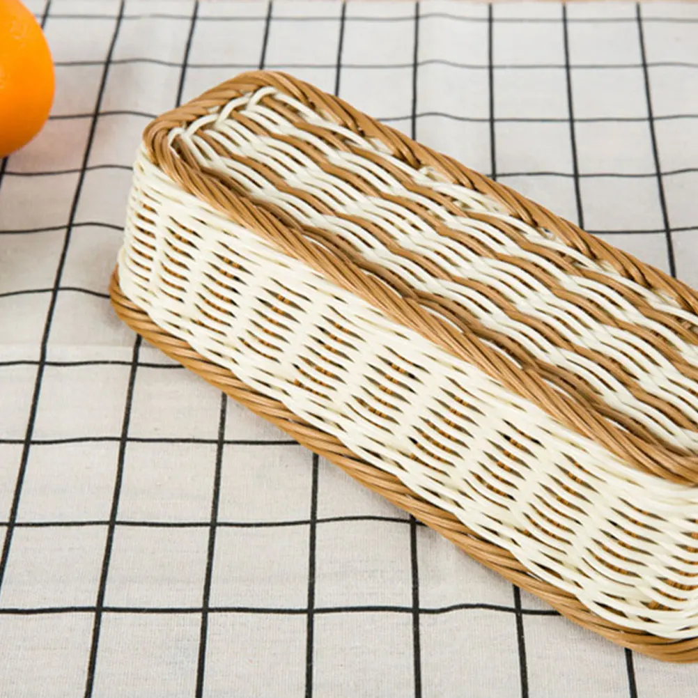 

1pc Multifunctional Square Basket 28X11X7Cm Plastic Imitation Rattan Woven Storage For Kitchen Home Hotel Restaurant Bread