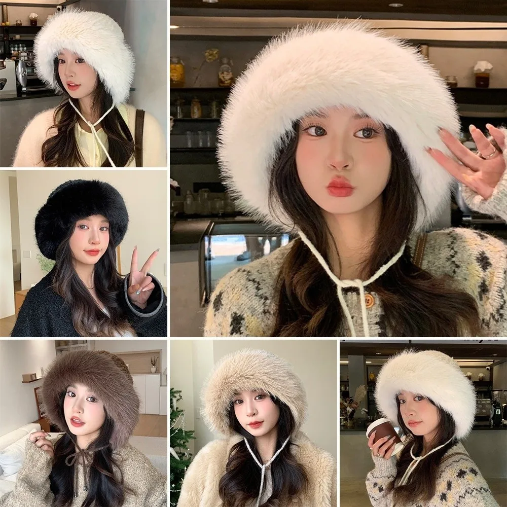 

Sweet Versatile Winter Plush Hat Thickened Warm Knit Hat Windproof Ear Protection Hat for Women