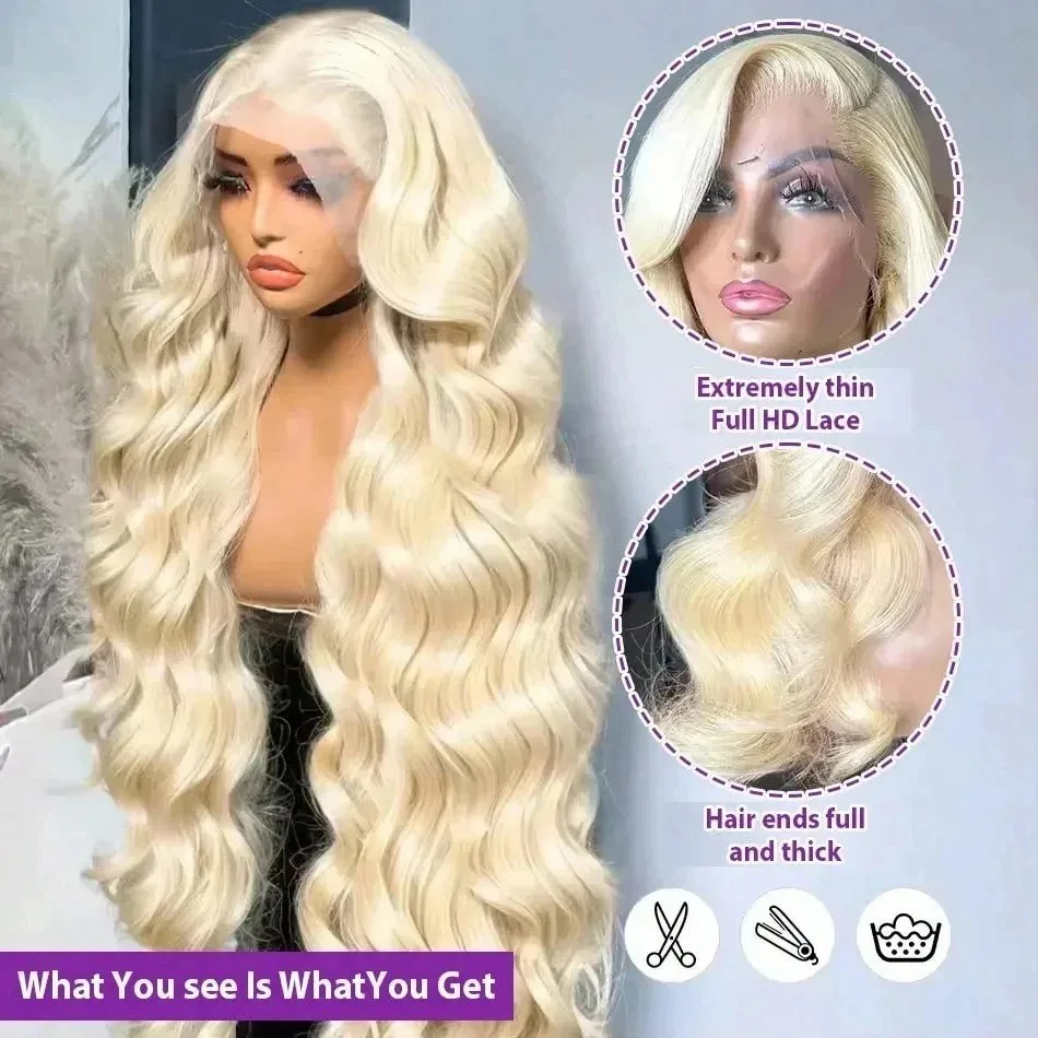 36 Zoll 613 13x6 Lace Front Perücke Echthaar Körperwelle Blonde Perücke Echthaar 613 HD Transparente blonde Lace Front Perücken vorgezupft