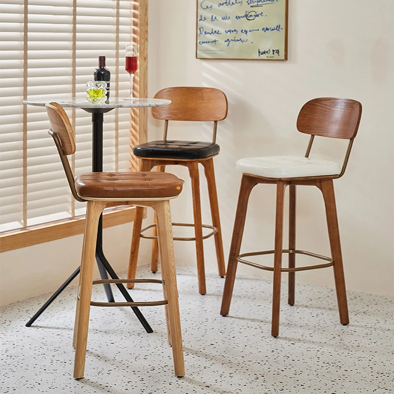 

# Chair Cash Register Commercial High Stool Back Solid Wood High Stool Retro Light Luxury Bar Chair