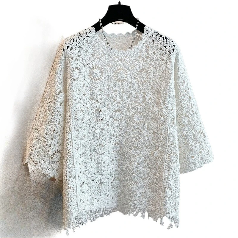 

hollow out lace blouses women geometric crochet tops