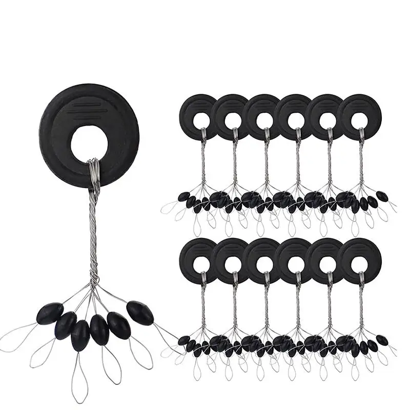 60 pçs 10 conjunto de feijão espaço de borracha preta oval rolha pesca bobber flutuador bagre flotador flutuador de pesca linha fraf pára