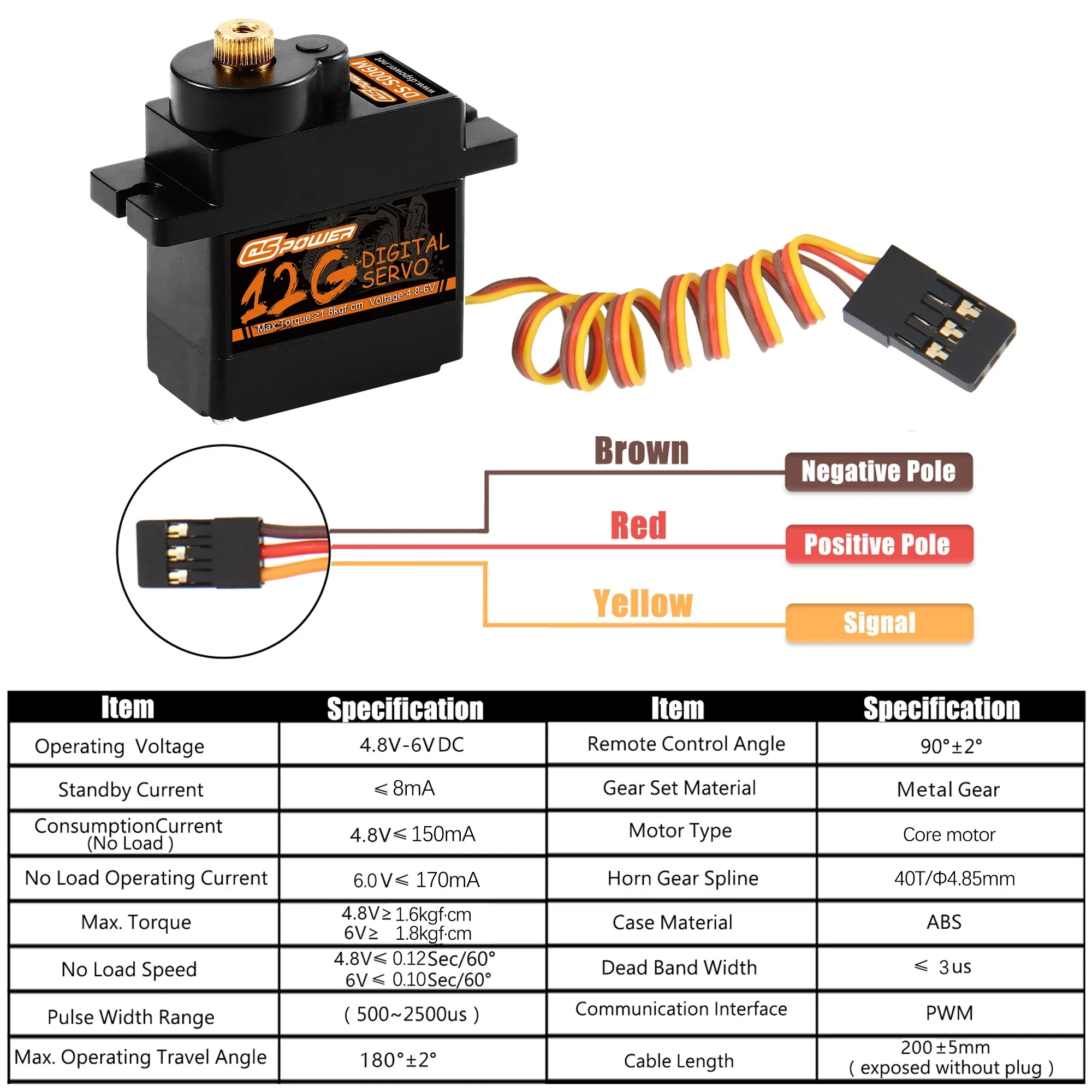 DSpower 12G Metal Gear Waterproof Digital Servo 1.8kg Torque 4.8-6V for RC Mini Car Truck Boat Robot Plane Wltoys Upgrade Parts