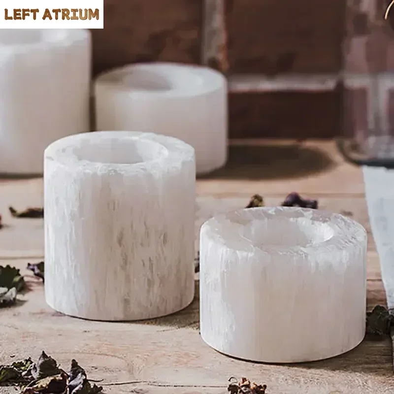 

Natural Ore Cylindrical Candle Holders Desk Decoration White Gypsum Candlestick Wax Melt Burner Creative Home Aroma Container