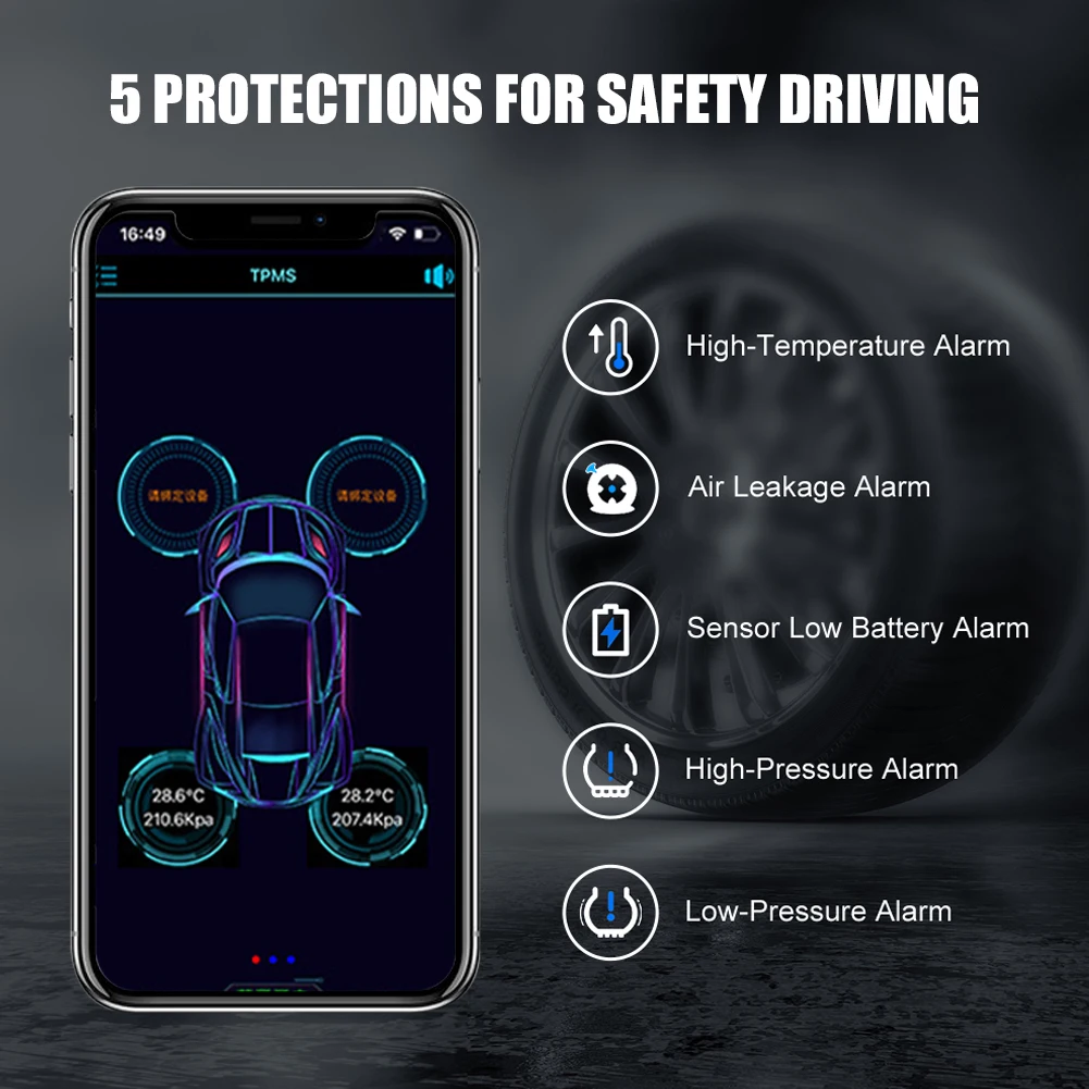 Car Motorcycle Tire Pressure Monitoring System Real-time Tire Pressure Temperature Sensor Smart Bluetooth 5.1 For Android IOS