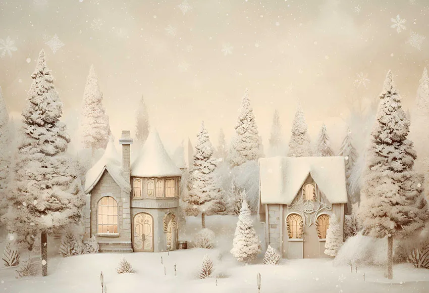 Mehofond Photography Background Winter Christmas Snowy Forest House Xmas Trees Kids Family Portrait Decor Backdrop Photo Studio