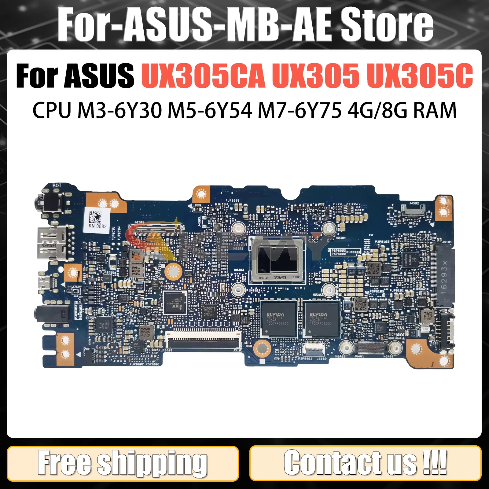 

UX305CA Mainboard REV 2.0 for ASUS Zenbook UX305 UX305C Laptop Motherboard With M3-6Y30 M5-6Y54 M7-6Y75 CPU 4G/8G-RAM