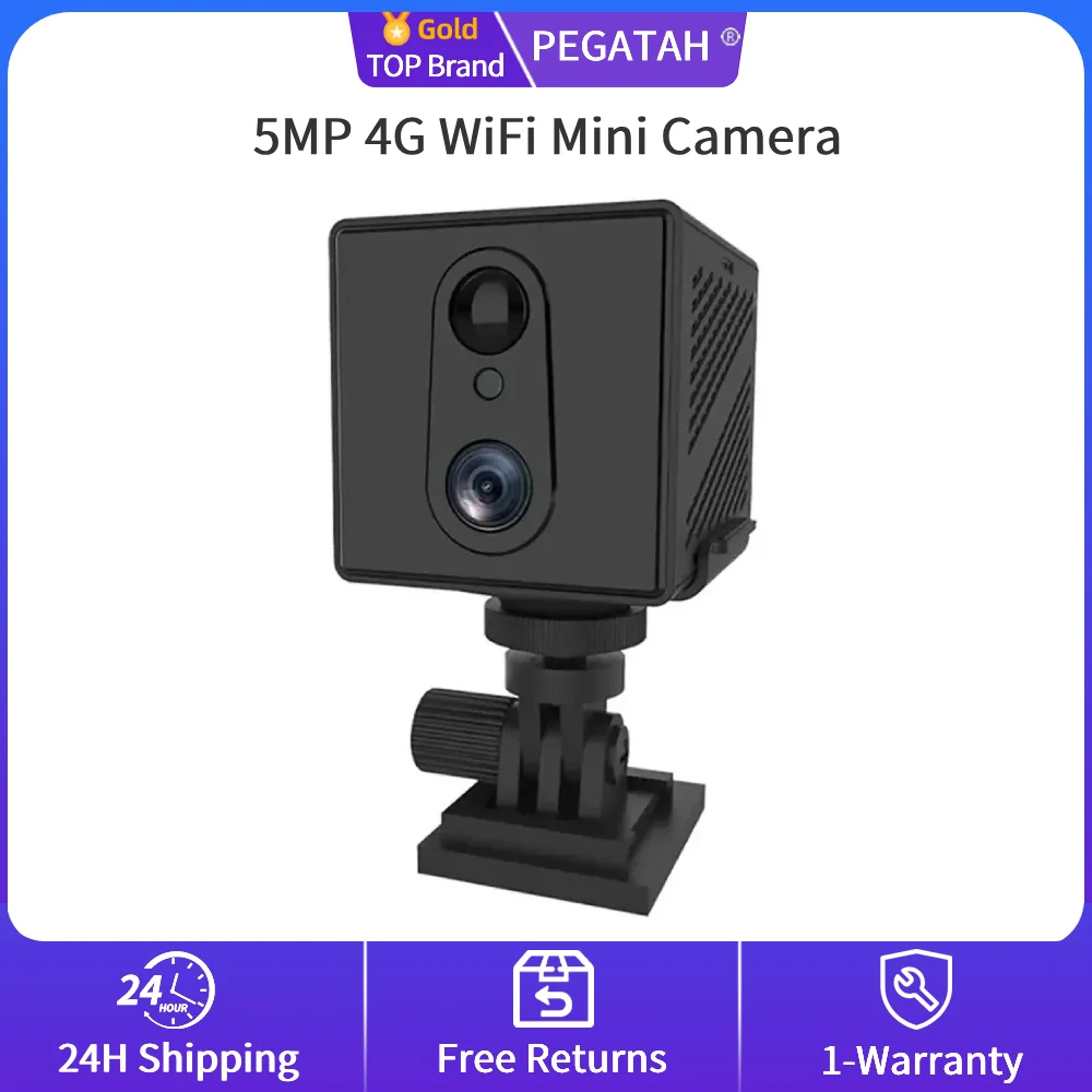 

PEGATAH 5MP 4G WiFi Mini Camera Human Detection Camera Built-In 3000mAh Battery Security Surveillance Camcorder Video Recorder