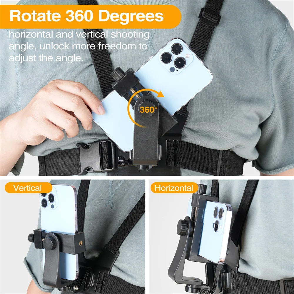 POV Chest Strap Rotate Phone Mount for Iphone Samsung Smartphone Belt Body Harness Holder for Gopro Hero 10 9 8 Insta360 Camera