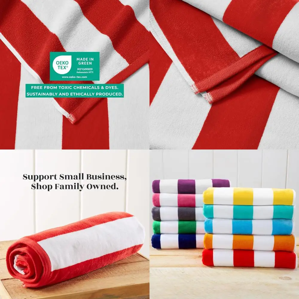 

Набор хлопковых велюровых пляжных полотенец Red Cabana Stripe из 4 шт., 30x60, быстросохнущие, большие полотенца для бассейна