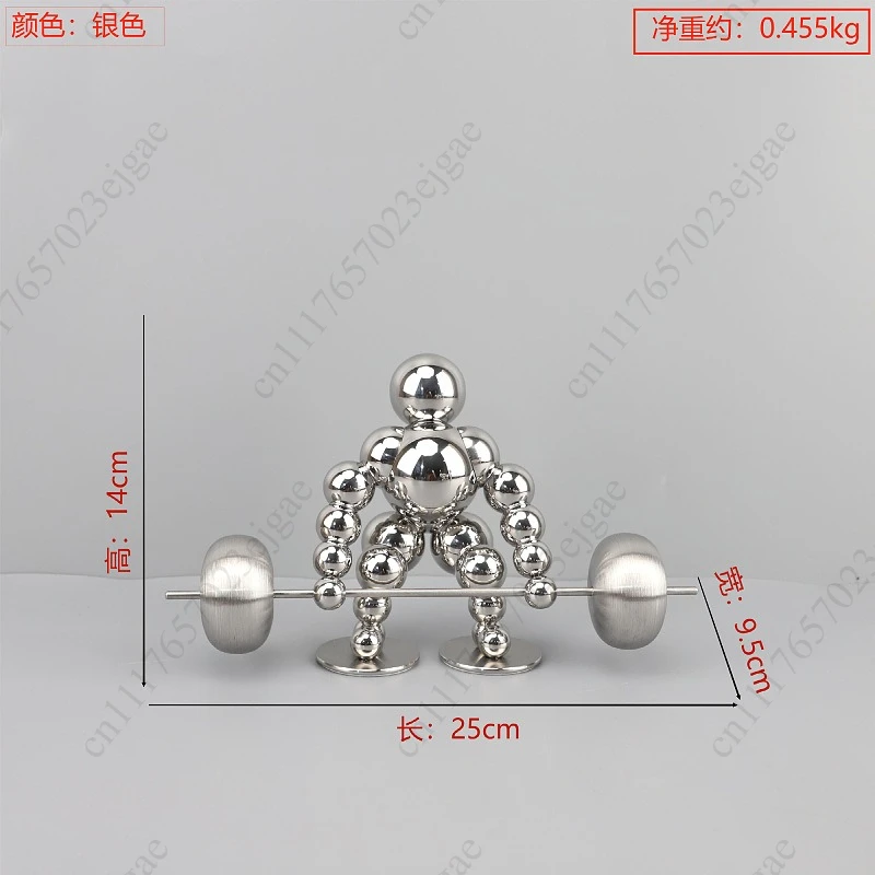 Silver Weightlifter Metal Ornament, Desktop Decoration Office, Living Room Home Desktop Decoration