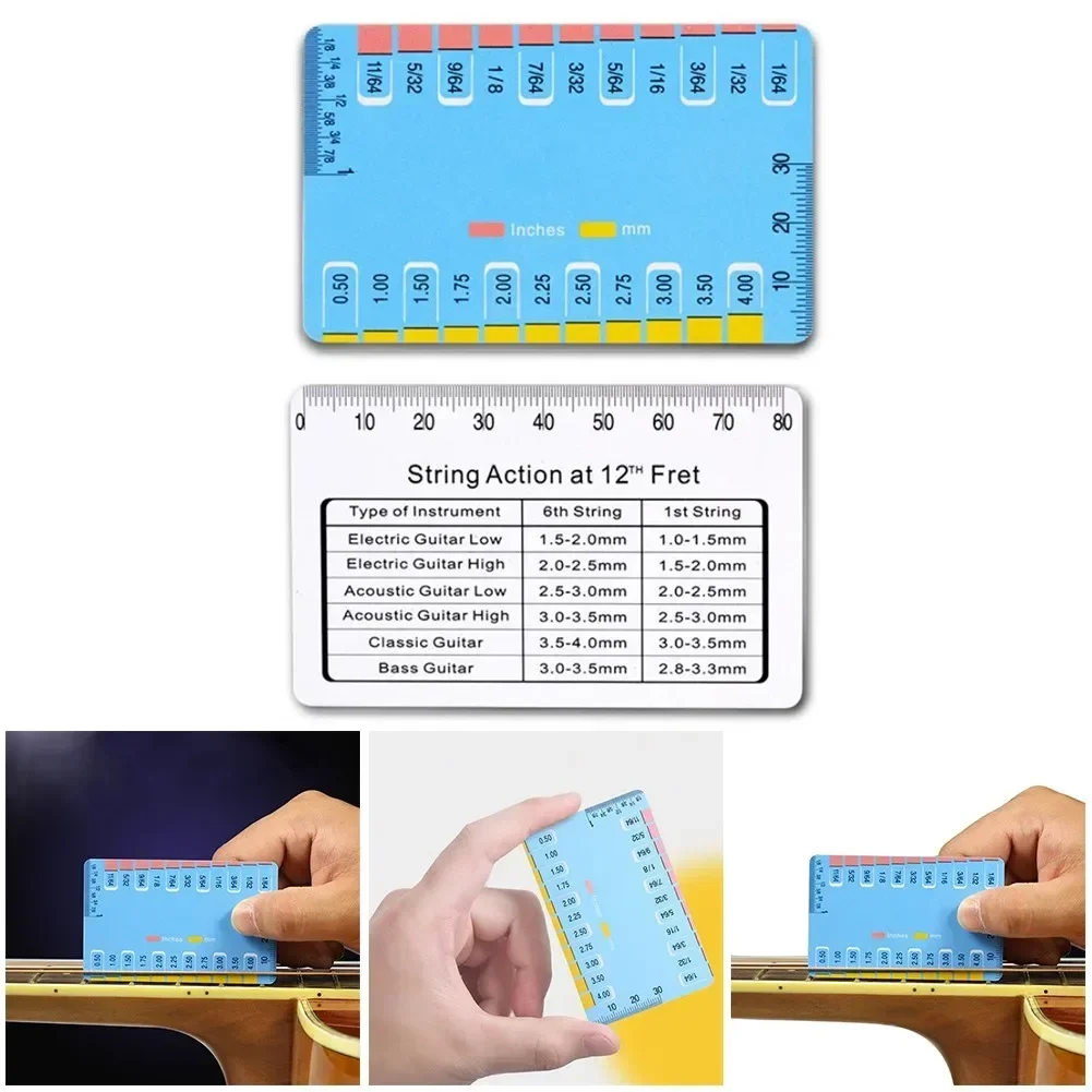 Guitarra acústica elétrica string action gauge altura régua ferramentas de medição peças dupla face ação calibre governantes portátil