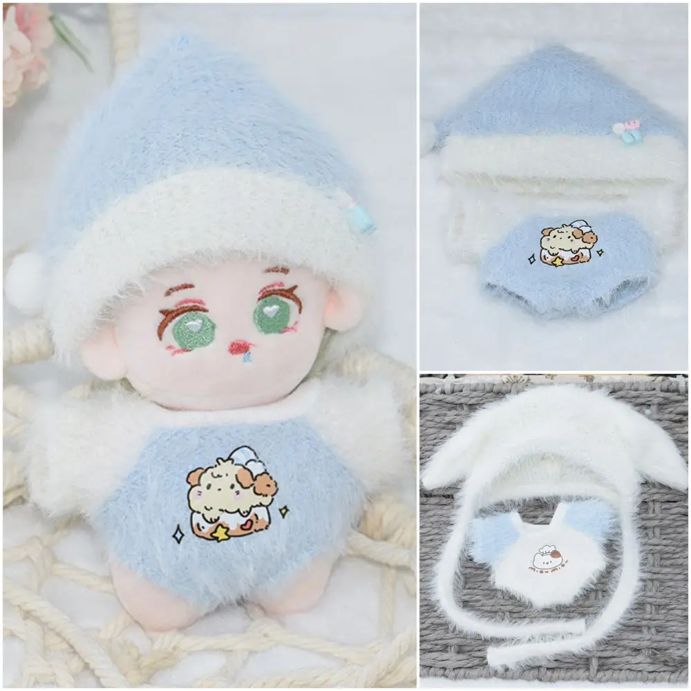 Toy 10cm Clothes Blue White Hairy Miniature Cap Pajamas Photo Prop Playing House Jumpsuits Set Cotton