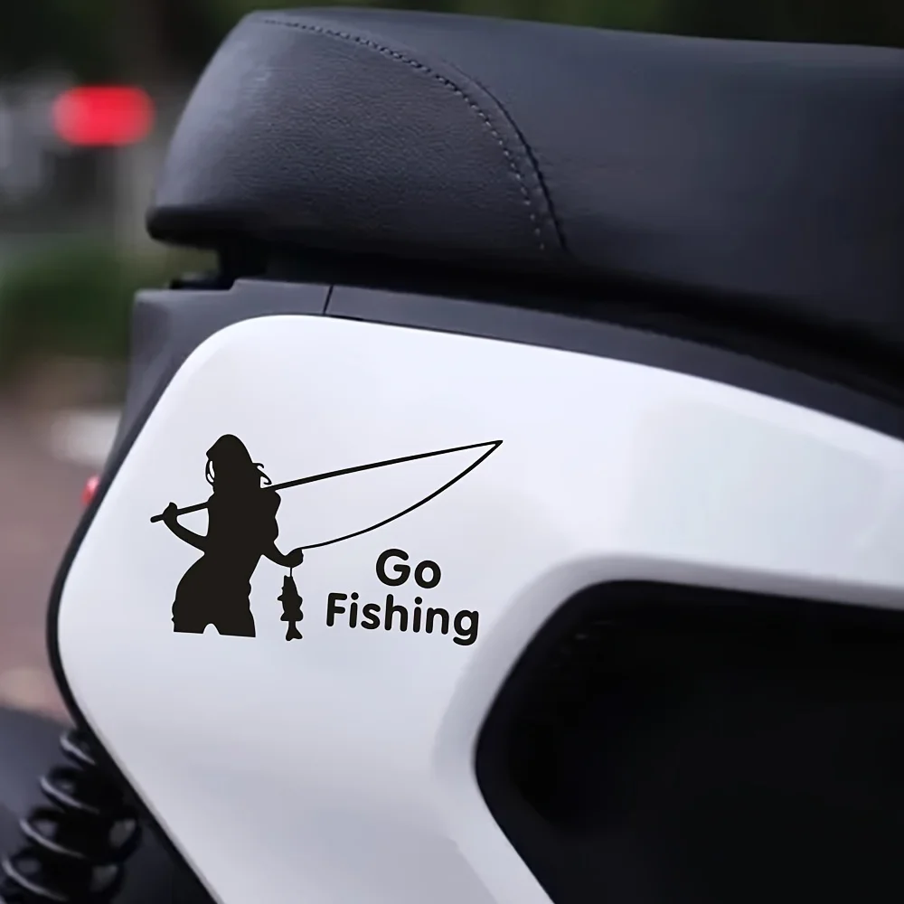 Fishing Girl Car Sticker Glossy Durable Vinyl Decal for Motorcycle Scooter E-bike Outdoor Enthusiasts
