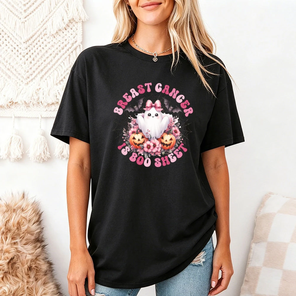 Breast Cancer is Boo Sheet Graphic Tee Pink Ghost In October We Wear Pink Breast Cancer Awareness Halloween Short Sleeve