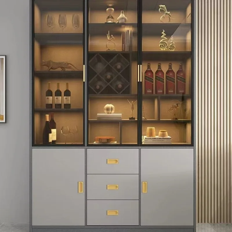 Solid wood entrance wine cabinet glass door modern simple light luxury high-end living room small apartment wall partition scree
